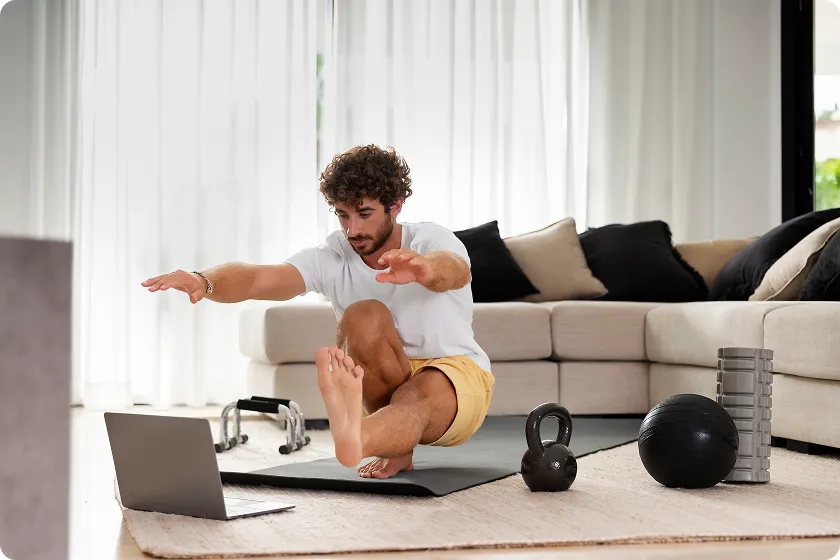 Daily exercise routine advice highlighting setting small goals and tracking workouts for motivation.