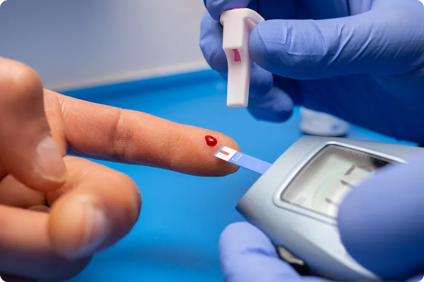 Close-up finger blood test, supporting magnesium glycinate benefits for women