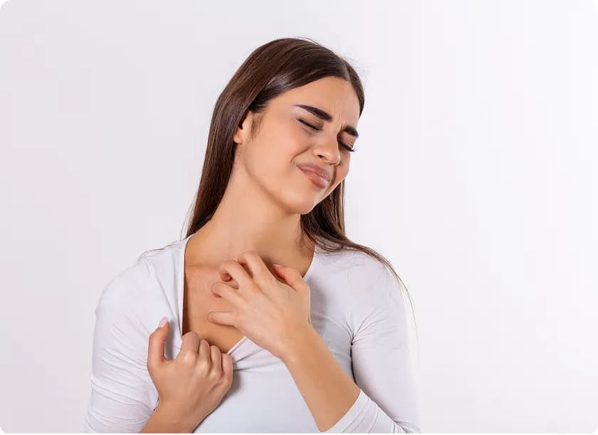 Skin allergy overview showing common rash on neck and facial irritation.