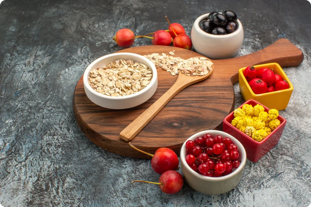 Fresh fruits and vegetables illustrating foods to aid constipation and how to relieve constipation naturally.