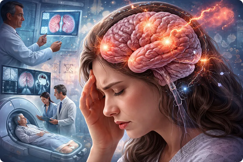 A woman dealing with the effects of neuropsychiatric lupus, illustrating how lupus can affect the brain and nervous system, raising concerns about the potential fatal consequences of untreated lupus.