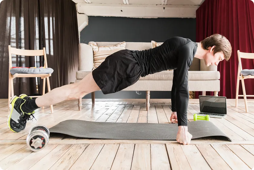 Upper body workout for men demonstrating push-up variations for strength
